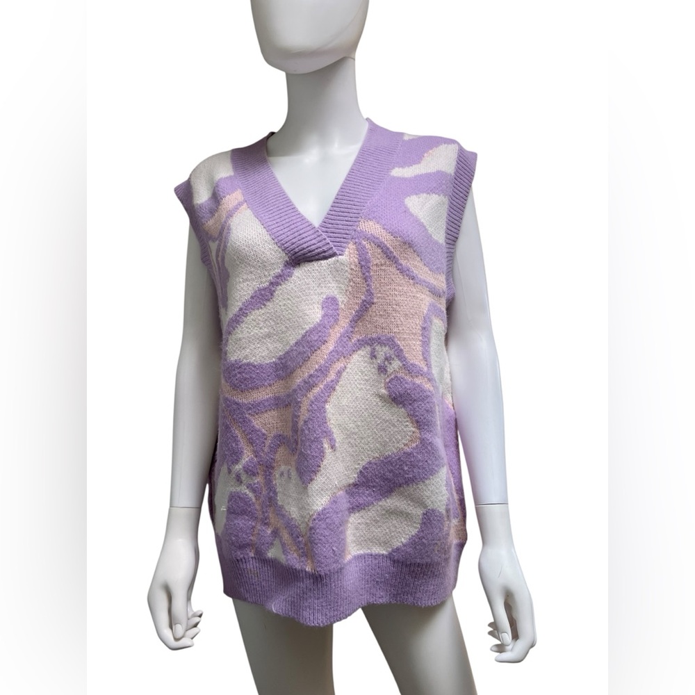 Cider Lavender and Cream V-Neck Sweater Vest/ Size M/Size L/ Oversized/Abstract
